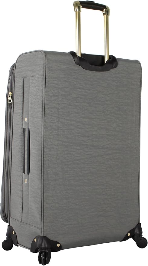 Steve Madden Designer Luggage - Checked Large 28 Inch Softside Suitcase - Expandable for Extra Packing Capacity - Lightweight Bag with Rolling Spinner Wheels (Peek-A-Boo Grey)