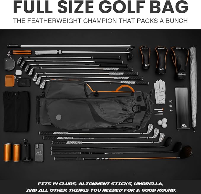 Ultra Lightweight Waterproof Golf Stand Bag with Rain Cover | Full-Length 5-Way Divider, 6 Pockets with Magnetic Access & Dual X-Strap | Easy-Carry for Men & Women
