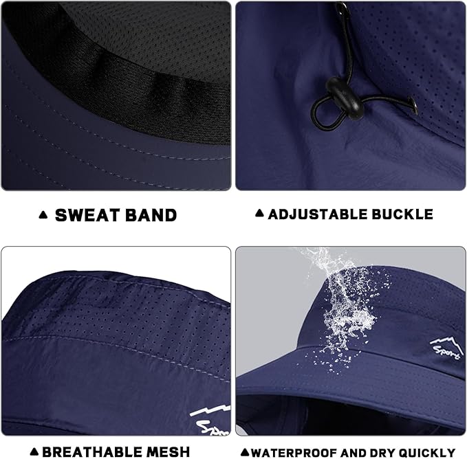 Rosoz Sun Hat for Men Women with Neck Flap,Wide Brim UPF50+ Fishing Hat with Detachable Face Cover Outdoor Sun Protection Hat