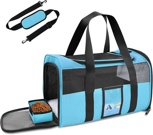 Refrze Pet Carrier Airline Approved, Cat Carriers for Medium Cats Small Cats, Soft Dog Carriers for Small Medium Dogs, TSA Approved Pet Carrier for Cat Dogs of 15 Lbs, Puppy Carrier,Blue