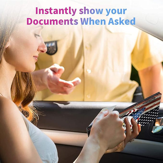 Car Registration and Insurance Holder,Leather Insurance License and Registration Card Holder for Car Glove Box, Auto Truck Document Holder Organizer for Men Women-Eagle on American Flag