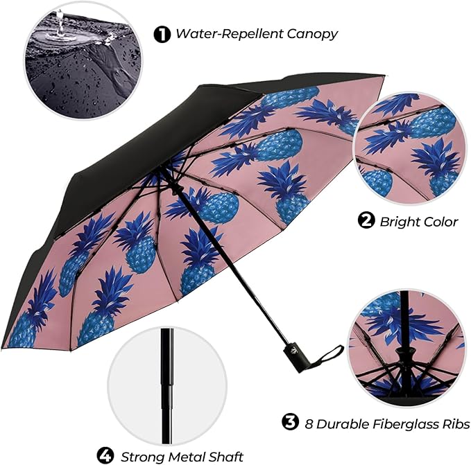 LLanxiry Compact Travel Umbrella, 44" Canopy, Automatic Open/Close Windproof Umbrella, 210T Pongee, 8-Rib Fiberglass, Travel Size Mini, Portable Rain/Sun Umbrellas UPF 50+ with Cover