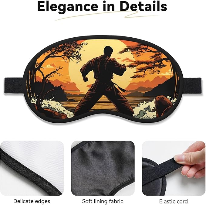 Karate Men Blackout Sleep Mask for Unisex, Soft Satin Eye Cover with Elastic Strap, for Travel, Nap, Yoga