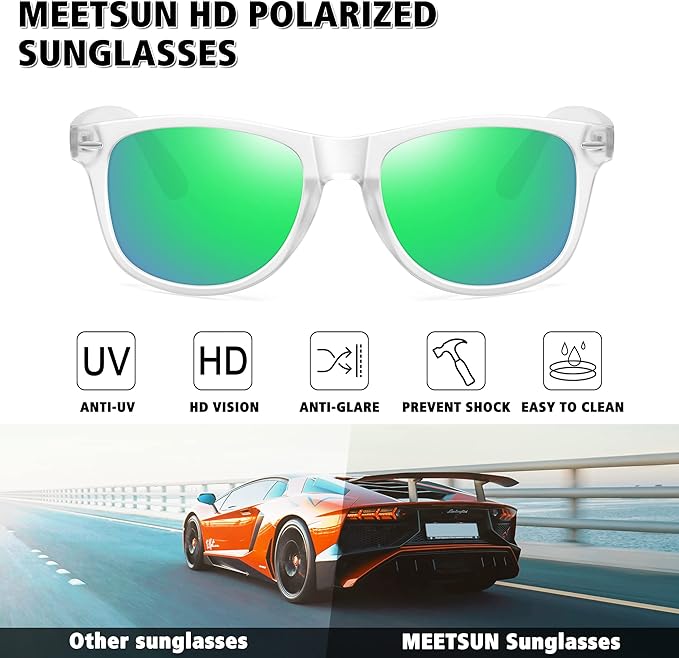 MEETSUN Polarized Sunglasses for Women Men Classic Retro Trendy Driving Sun Glasses UV400 Protection (3 Pack)