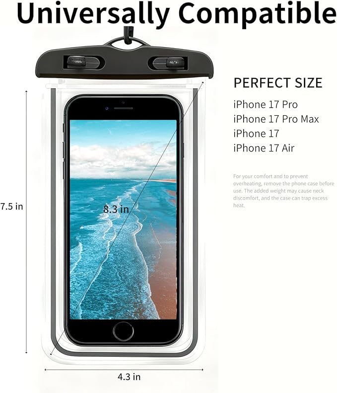 Phone Waterproof Pouch 2Pack, IPX8 Certified Waterproof Phone Case Dry Bag with Lanyard for iPhone 17 16 15 14 13 Pro Max Samsung Galaxy, Beach Cruise Travel Snorkeling Essentials Black