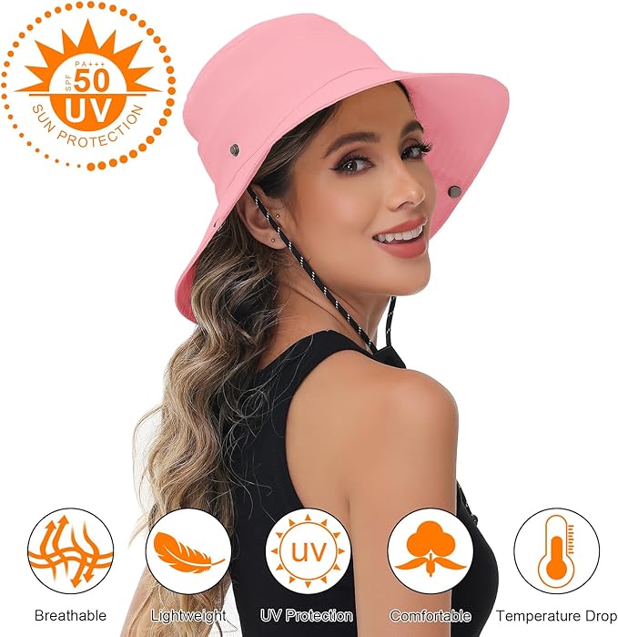 Sun Hats for Women Bucket Hat UV Protection Fishing Hat Wide Brim Safari Hats 2 in 1 Zip-Off Sun Visor Hats UPF 50+
