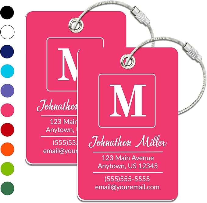 Personalized Luggage Tag | 2 Pack | Custom Luggage Tags for Suitcases | Kids Backpack Tag | 10 Color Options & Choose Font, Font Color