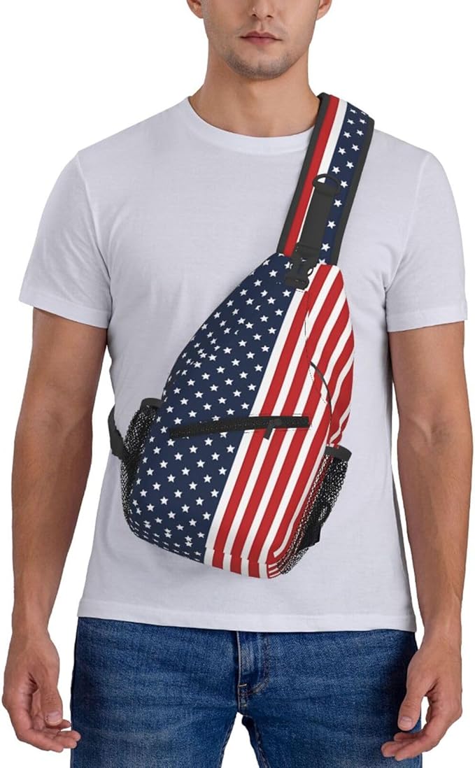 QFXUYNG USA Flag Adult Sling Bag Unisex Chest Bags Crossbody Backpack Casual Daypacks Shoulder Bag for Women Men Cycling Hiking Travel