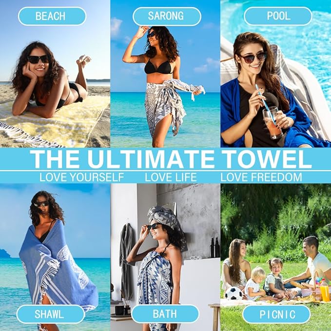 Thin Turkish Beach Towel Lightweight Quick Dry Absorbent Cotton Bathroom Bath Pool Swim Towels Extra Large Oversized Sand Free Beach Accessories Essentials Cloud Gifts for Adult