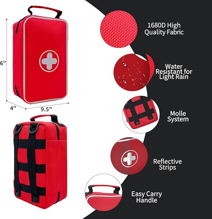 350 Piece First Aid Kit for Car, Home, Travel, Camping, Truck, Hiking, Sports, Office, Vehicle & Premium Waterproof Compact Trauma Medical Kits (Red)