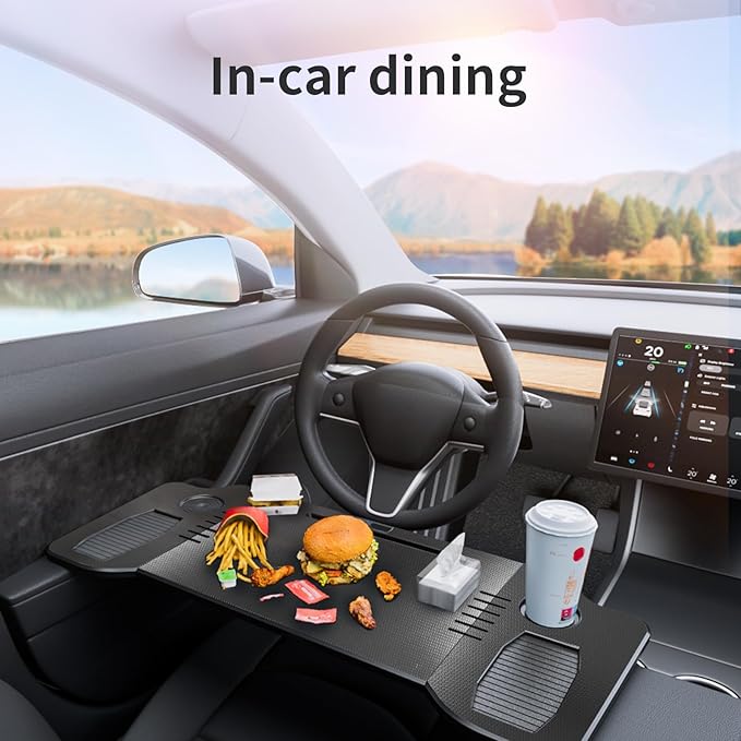 Car Laptop Desk for Tesla Model 3 Model Y Portable Car Table Food Tray Desk for Laptop Foldable Car Tray Table for Eating Travel Multipurpose Tray for Driver Accessories (Black)