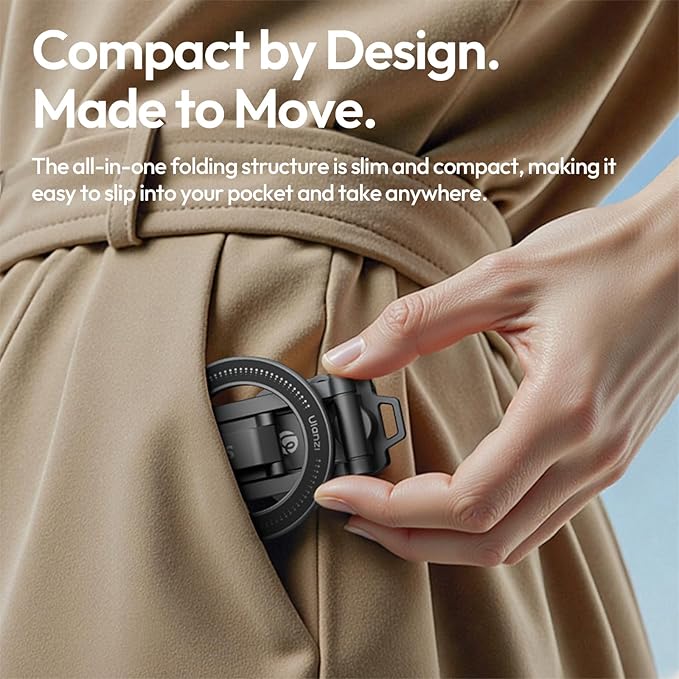 ULANZI Magnetic Phone Tripod Stand, Foldable Mini Tripod with MagSafe Phone Holder & Cold Shoe Mount, Camera Adapter with 1/4”, Arca, Uka QR Base, for DJI Canon Nikon, iPhone 17/16/15/14/13/12 Series