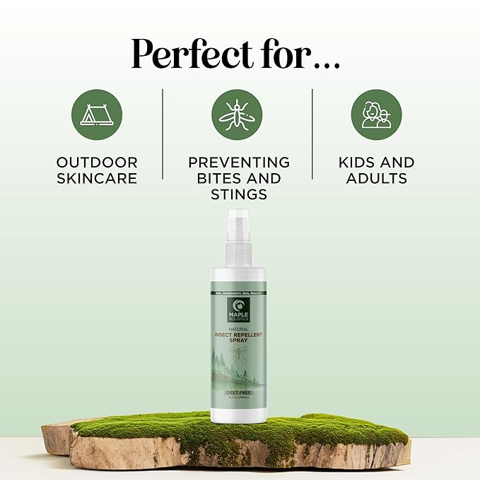 Natural Bug Repellent Spray for Body - DEET Free Bug Spray for Kids & Adults for Ticks Mosquitoes & Insects - Made with Citronella Rosemary & Lemongrass - Light Scent Vegan & Cruelty Free (4 Fl Oz)