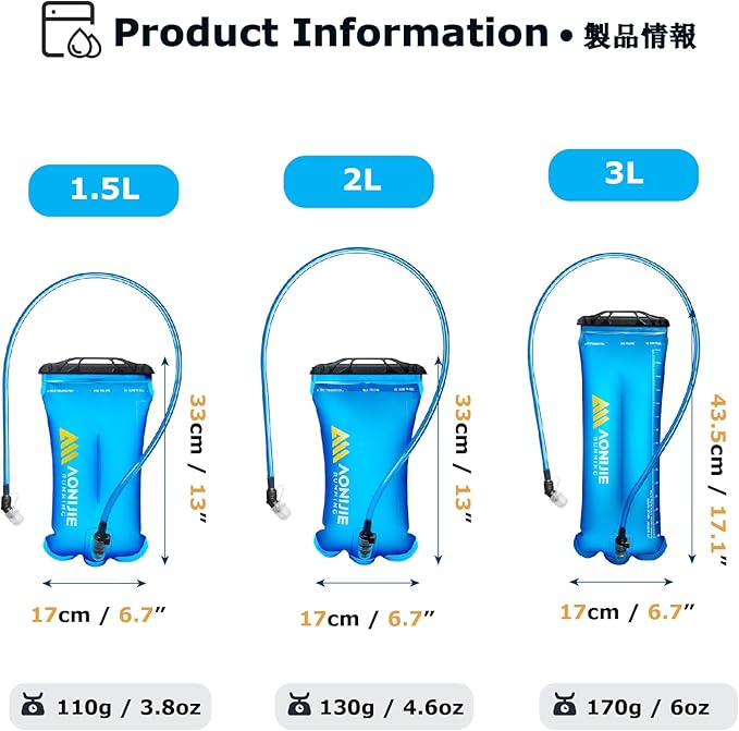 YAPJEB Hydration Bladder BPA Free 1.5L 2L 3L Water Reservoir Water Bladder for Running Hiking Climbing Cycling