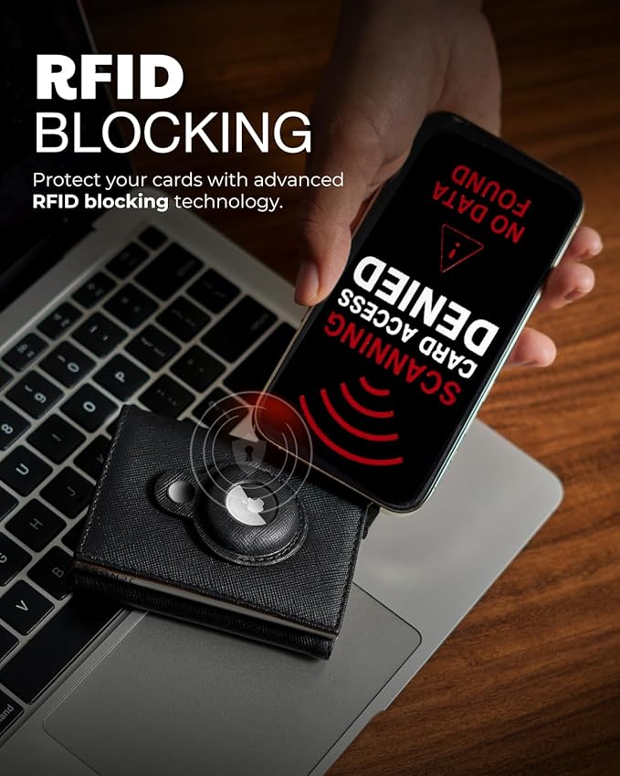 Jenoss Smart AirTag Wallet for Men: Full Grain Leather, Handcrafted, Silver Pop Up Case,Slim, RFID Blocking Credit Card Holder Compact, 12 Slot Organizers ID Cash Apple Air Tag Tracker (Black&Brown)