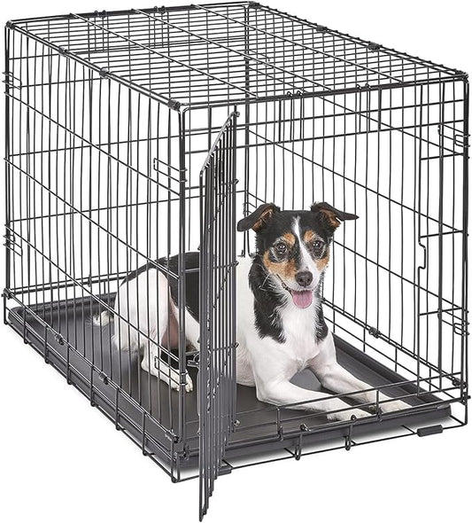 MidWest Homes for Pets 30-Inch iCrate Folding Dog Crate with Divider Panel, Leak-Proof Tray & Secure Latches – Metal Wire Kennel for Medium Breeds – Portable, Durable & Easy to Assemble