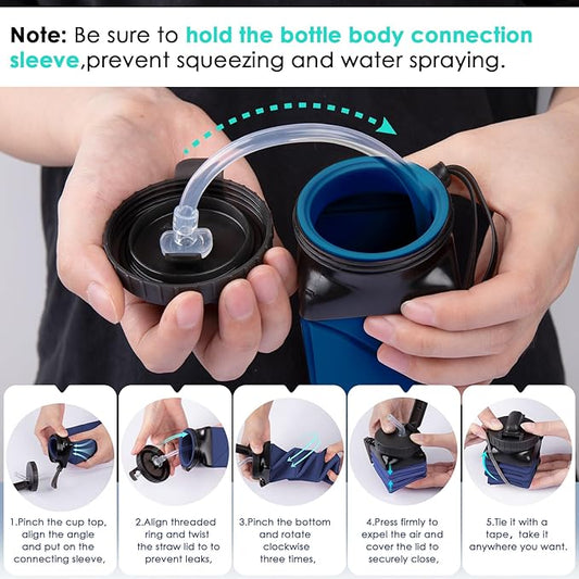 Collapsible Water Bottles 20.6oz Foldable Water Bottle BPA Free Reusable Lightweight LeakProof Travel Silicone Water Bottles for Travel Gym Hiking Camping (Upgrade Dark Blue)
