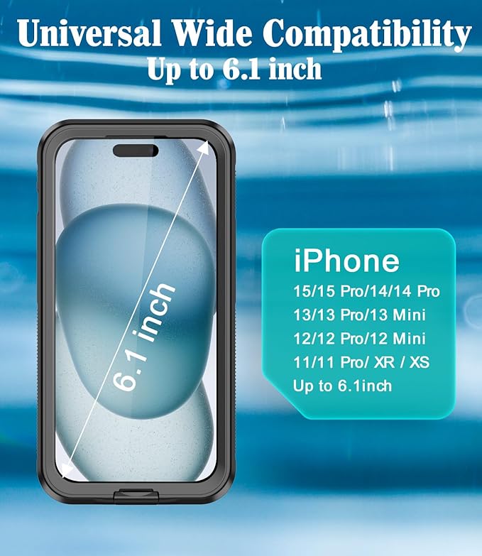 Waterproof Phone Case for iPhone 6.1‘’, Self-Check Function Underwater Pouch Dry Bag Beach Travel Essentials Floating Shower Snorkeling for iPhone 15/14/13/12/11,15/14/13/12/11 Pro, XR/XS 6.1"