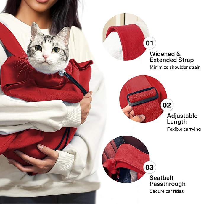 Amkune [Cozy Travel] Cat Carrier Pouch, Soft Cat Carrier for Small Cats, Carrying Sack, Restraint Bag for Nail Trimming, Vet Visits, Giving Meds, Dental Care, Car Travel - Wine Red