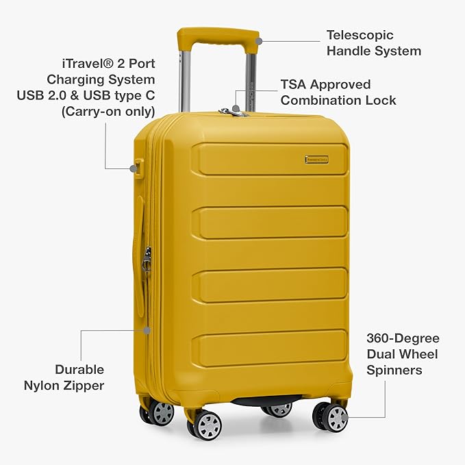Traveler's Choice Pagosa Indestructible Hardshell Expandable Spinner Luggage, Yellow, 30-Inch Large
