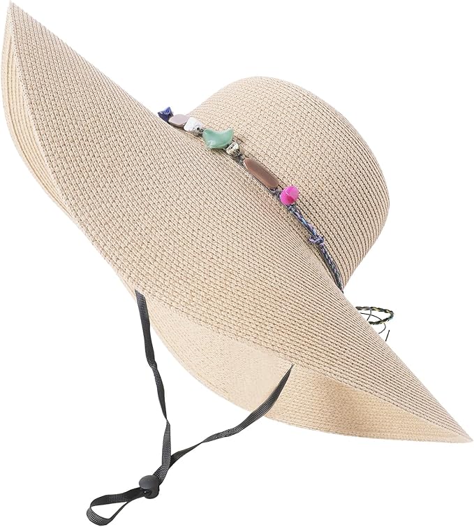 Lanzom Womens Wide Brim Straw Hat Big Floppy Foldable Roll up Cap Beach Sun Hat UPF 50+