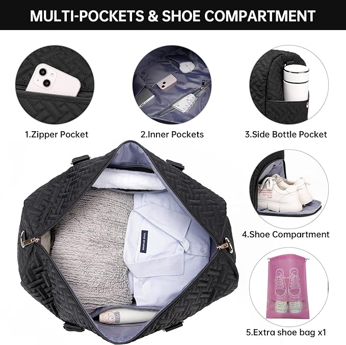 Duffle Bag for Travel, Weekender Bag with Shoe Compartment, Carry On Overnight Bag for Women with Toiletry Bag, Gym Bag with Wet Pocket, Hospital Bags for Labor and Delivery Beige