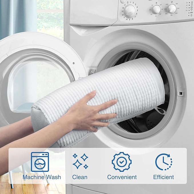 Shoe Washing Bag for Washing Machine, Fluffy Fibers Keep 360° Wrap-around Cleaning, Adjustable Shoe Trees, Durable Hidden Zipper Reusable Laundry Bag for Sneaker Gym Shoes White