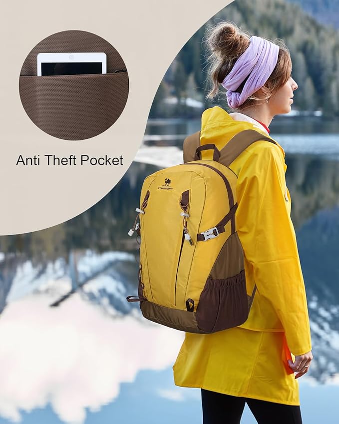 30L Small Waterproof Hiking Backpack with Chest Strap for Men Women, Lightweight Climbing Daypack, Yellow