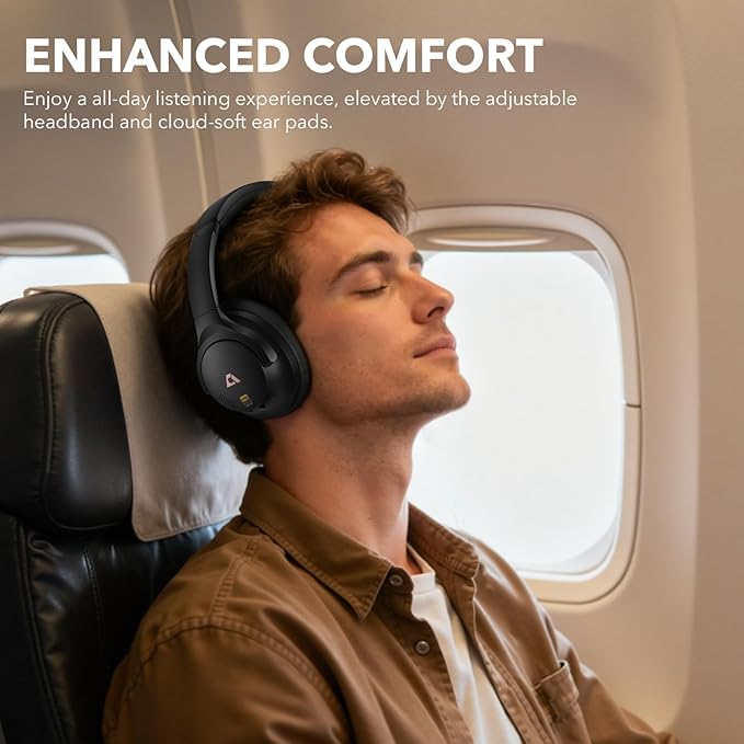 1Mii Y8+ Noise Cancelling Headphones Bluetooth, Wireless LDAC Hi-Res Audio, Custom EQ via App, 75H Playtime, Comfort Fit, Over Ear Headphones Foldable for Airplane Travel Home Office Black