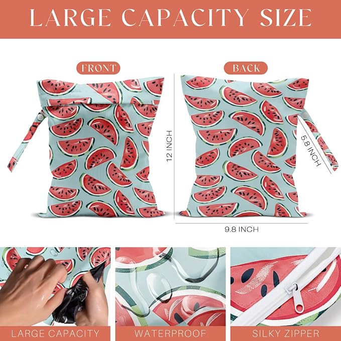 4 Pack Cute Fruit Wet Bag Waterproof Washable Reusable Wet Dry Bag for Swimsuit Clothes Cloth Diaper Travel Beach Pool Yoga Gym Toiletries Travel Beach Essentials Lemon Strawberry Watermelon