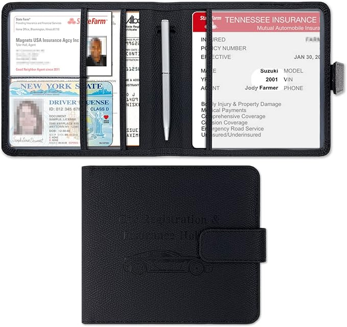 Premium Leather Car Document Organizer - Cool Accessories for Cards, Essential Documents, Driver License - Black
