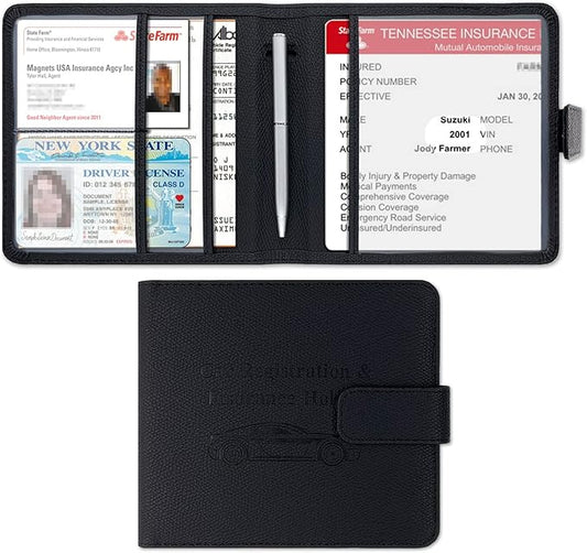 Premium Leather Car Document Organizer - Cool Accessories for Cards, Essential Documents, Driver License - Black