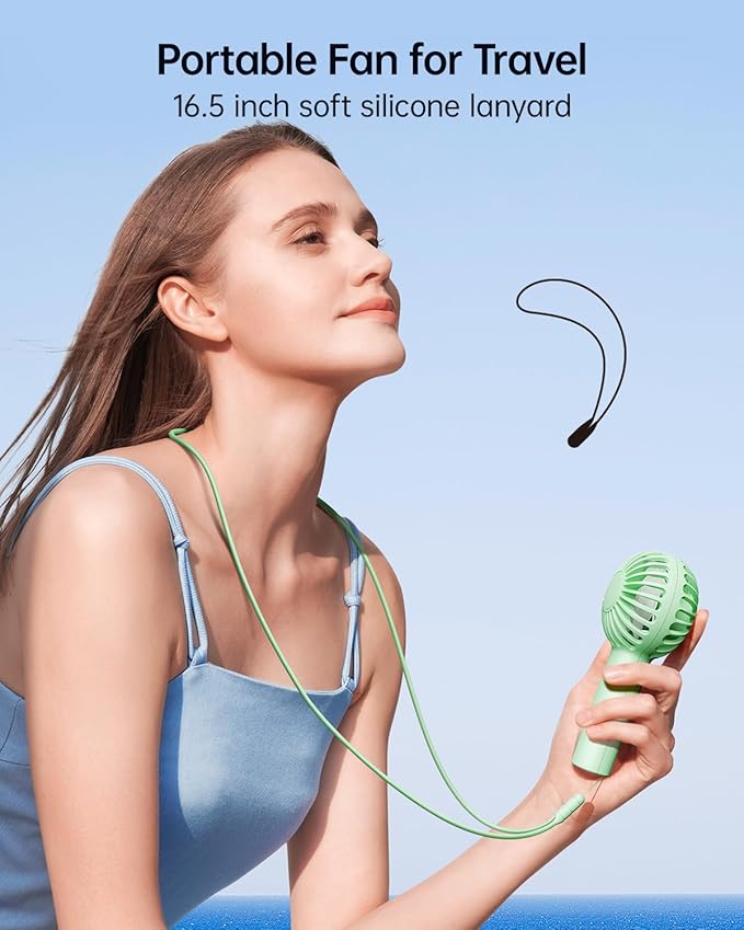 SWEETFULL Mini Portable Fan - Rechargeable Handheld Fan, 3 Speeds Personal Small Hand Gifts for Travel Essentials, Lash, Makeup, Eyelash, Kids, Girls, Women - USB, Cute Design Green