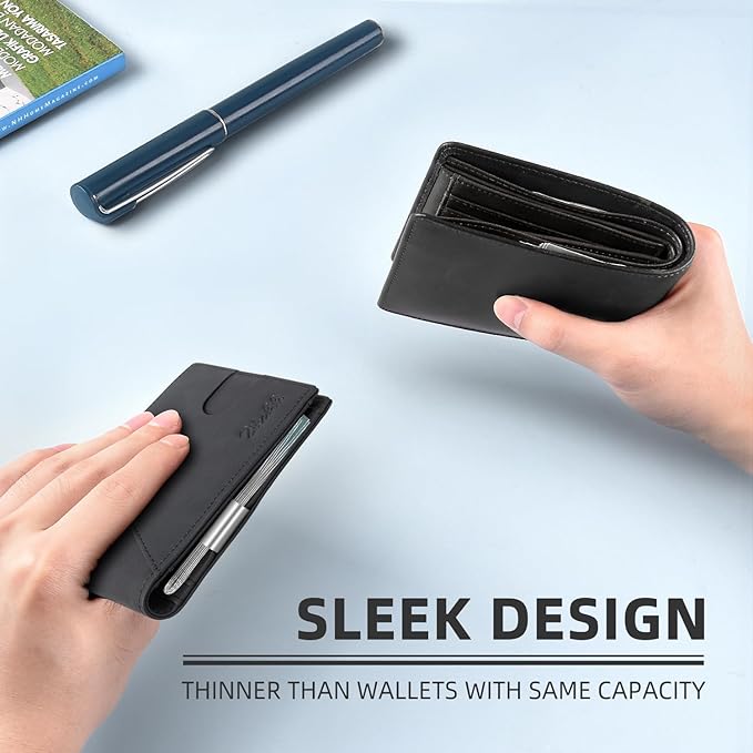 Zitahli Wallet for Men - with Money Clip Slim Leather Slots Credit Card Holder RFID Blocking Bifold Minimalist Wallets with Gift Box