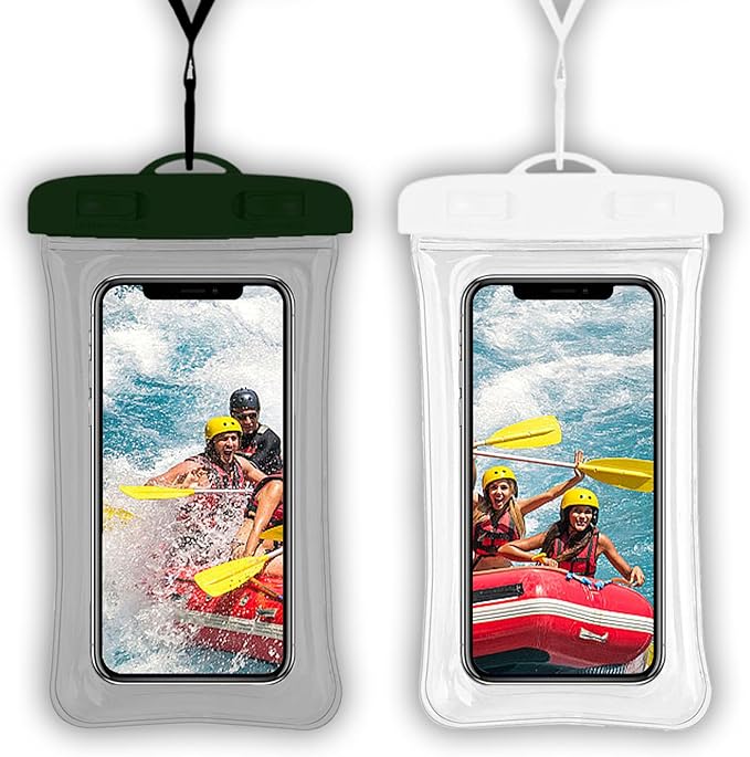 2 Pcs Waterproof Phone Pouch, Universal IPX8 Floating Waterproof Cell Phone Case Dry Bag, Compatible with Most Cell Phone on Market, Waterproof Phone Protector for Beach Swimming (Black + White)