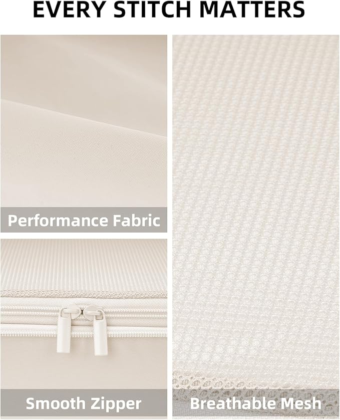 6 Set Compression Packing Cubes for Travel, Large Medium Small Luggage Organizers, Storage Bags for Clothes (6 Pack, Cream White)