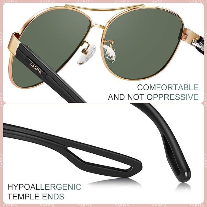 CARFIA Polarized Sunglasses for Women UV Protection Ultra-Lightweight Comfort Metal Frame Driving Glasses CA3210