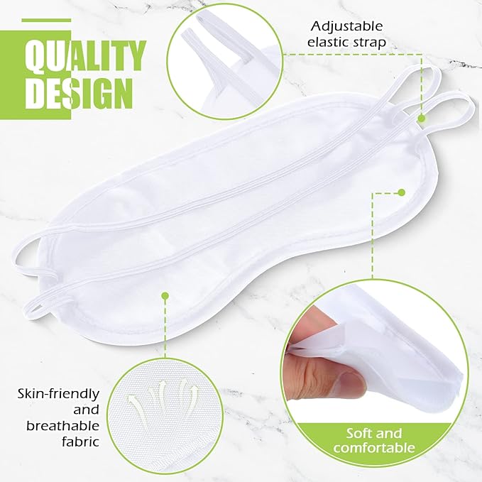 Tarpop 200 Pcs Eye Mask Sleeping Blindfold Eye Cover with Adjustable Strap for Games Party Team Building Travel Individually Wrapped Sleep Mask for Women Men(White)