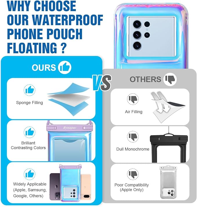 Waterproof Phone Pouch Floating for Beach Essentials, IPX8 Underwater Cell Phone Holder with Lanyard for iPhone 16 15 14 Pro Max, Galaxy S24/23/22 (Iridescent - [10 inch], Extra Large [10inch])