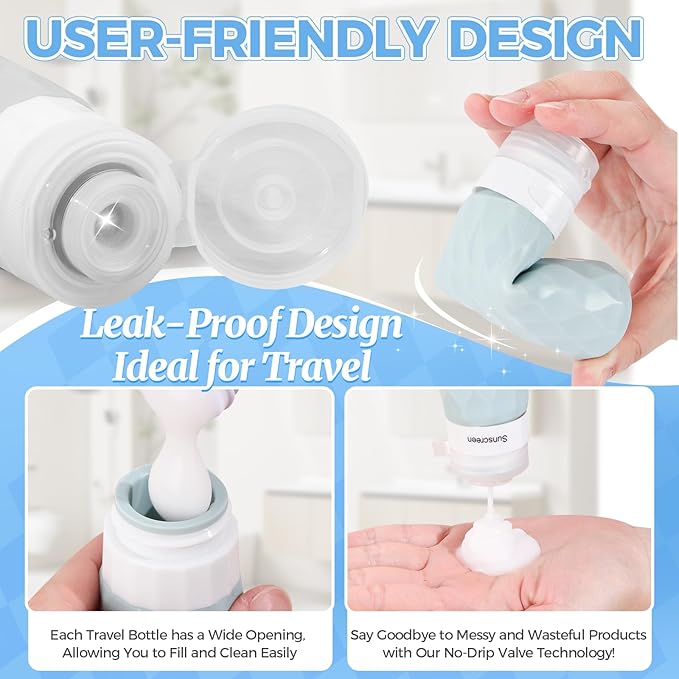 16Pack Travel Bottles for Toiletries, TSA Approved Travel Size Toiletries Containers Set, Silicone Leak Proof Refillable Bottles Elastic Sleeves Creams Jars Accessories Kit W/Clear Bag (Gray)