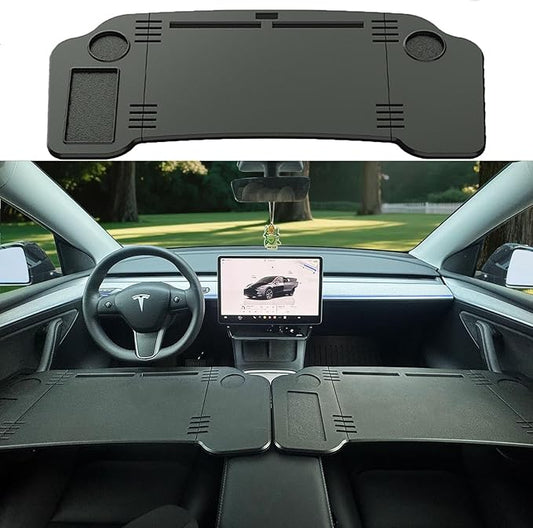 Ronsoile for Tesla Model 3 Y | Foldable Laptop Car Desk | Steering Wheel Table with Cup Holder | Multi-Position Backseat Travel Tray for Kids, Food & Tablets | Long Trip Essentials