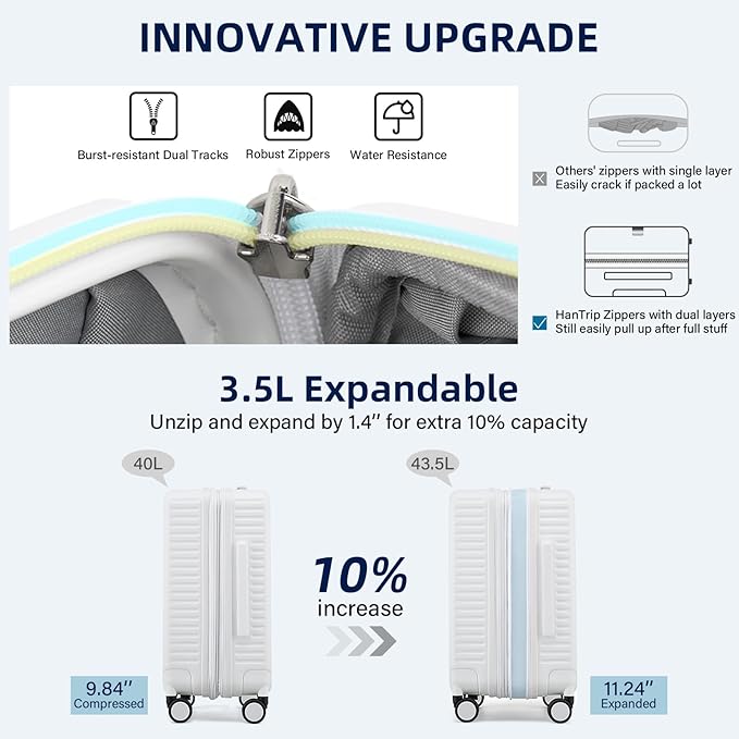 Hard Shell Suitcases Airline Approved 20 Inch Carry on Luggage, Expandable Travel Luggage Carry on Luggage with Cup Holder Charger Built in, Lightweight Small Suitcases with Wheels, White