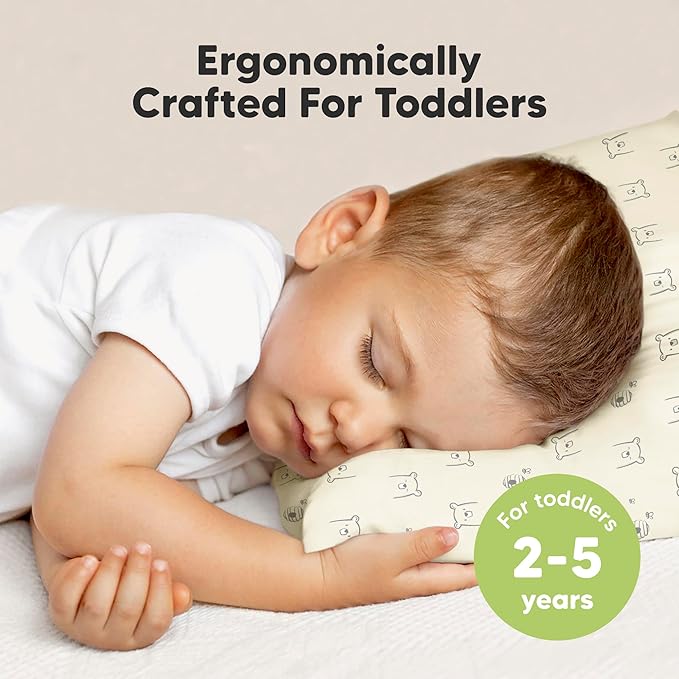 KeaBabies 2-Pack Toddler Pillow 13x18 - Soft Organic Cotton Kids Travel Bed Pillows for Sleeping, School, Nap, Machine Washable, Toddlers 2 to 5, Pillowcase Sold Separately (Bumble Bear)