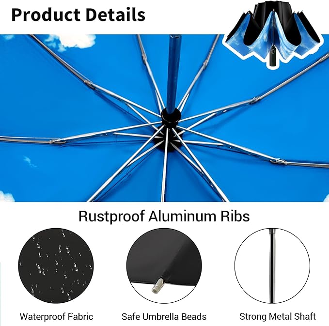 LLanxiry Compact Travel Umbrella, 44" Canopy, Automatic Open/Close Windproof Umbrella, 210T Pongee, 8-Rib Fiberglass, Travel Size Mini, Portable Rain/Sun Umbrellas UPF 50+ with Cover
