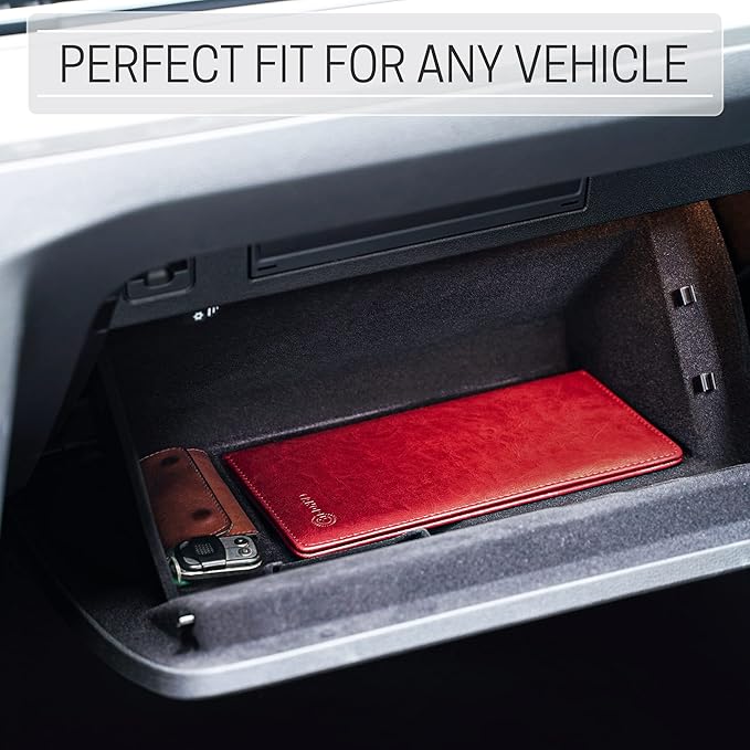 CANOPUS Car Registration and Insurance Holder, PU Leather Card Holder, Vehicle Glove Box Organizer for Auto, SUV, Truck, Red