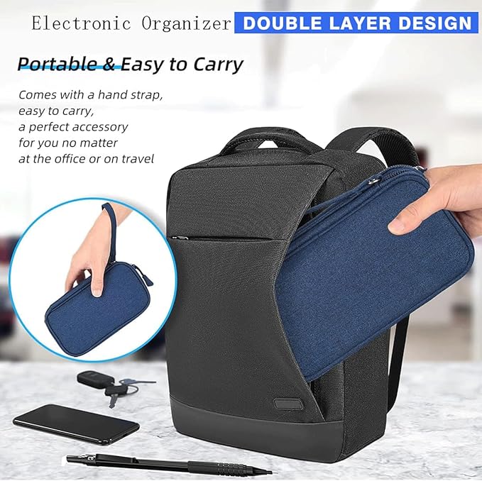 Electronic Organizer, Travel Cable Organizer Bag Pouch Electronic Accessories Carry Case Waterproof Electronic Bag for Cable, Cord, Charger, Phone, Power Bank, Earphone (Navy Blue, Medium)