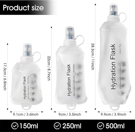 GYGYL Soft Flask, TPU Collapsible Soft Water Bottle for Hydration Pack, Running Vest, Leak-Proof Folding Water Bottle for Hiking Cycling Climbing Jogging-500ml White