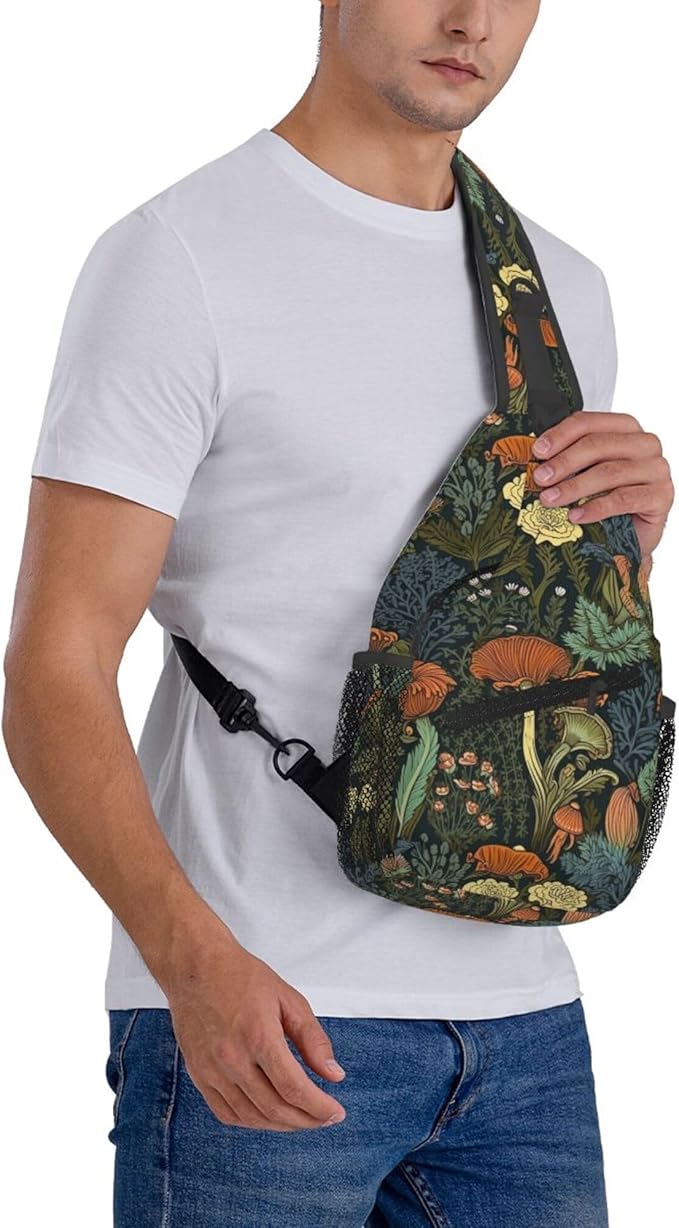Botanical Mushroom Sling Backpack Crossbody Bag Casual Chest Bags Travel Hiking Daypack Shoulder Bag for Women Men