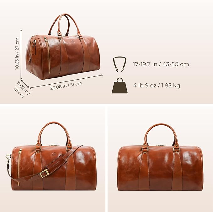 Leather Duffel Bag Weekend Bag Gym Large Travel Bag - Time Resistance