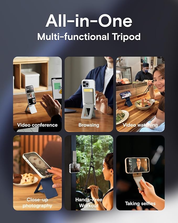 MOFT Phone Tripod Wallet for iPhone, Mulit-Angles, Lightweight & Portable Phone Stand, MOVAS Vegan Leather Magnetic Wallet, Strong Magnets, NFC Card Holder, Misty Cove (with Card Slot)